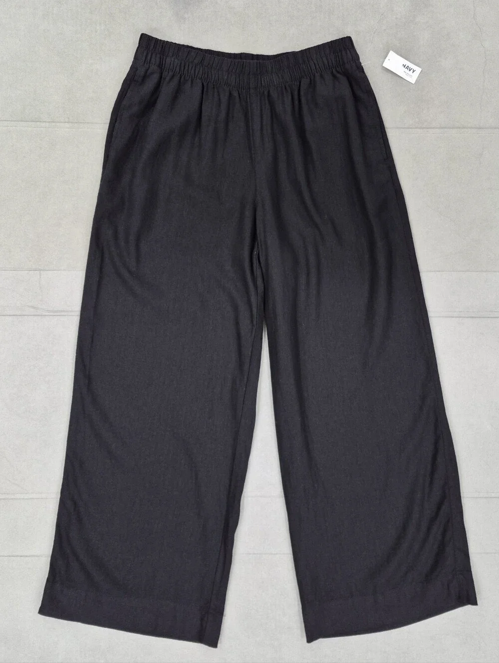 Old Navy Super Wide Leg Linen blend pants women's medium black high rise pull on